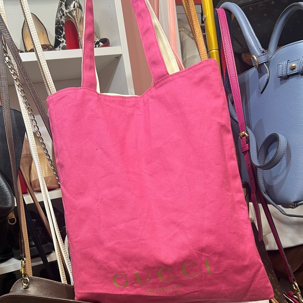 Gucci reversible Fuchsia /cream Canvas Tote Bag gift with beauty purchase GWP